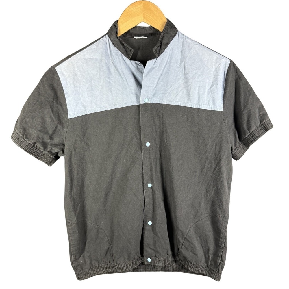 AUDAZ Short Sleeve Snap Shirt Mens Gray Colorblock Band Collar Made in‎ USA